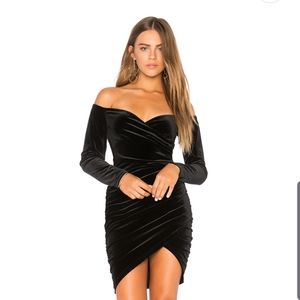 Bardot black velvet off shoulder dress